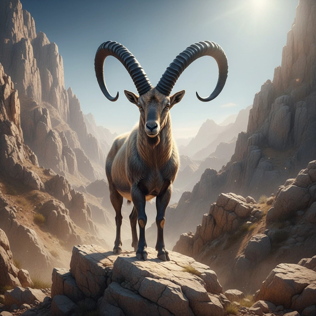 The Golden Ibex standing on a cliff